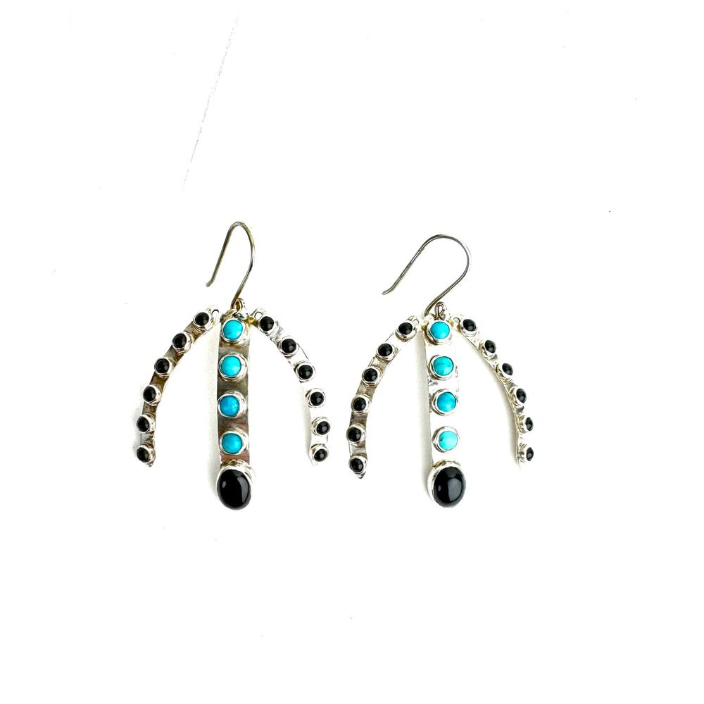 Arizona Turquoise Black Onyx Sterling 925 Silver Earrings